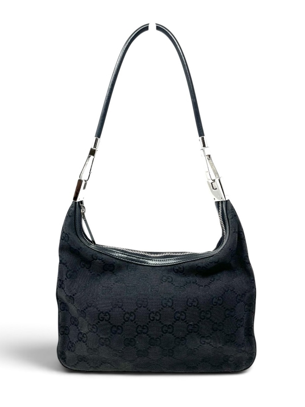 Vintage Gucci By Tom Ford 90s GG Logo Monogram Black Canvas Shoulder Hobo Bag